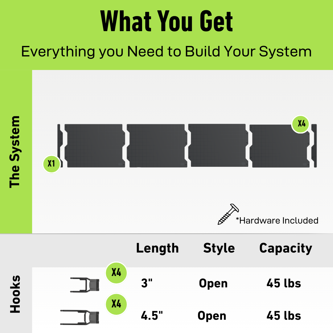 No image of storage or hooks shown; the image displays a product overview for Gator Magnetics including steel wall panel components and details of open magnetic hooks with holding capacities of 45 lbs each, suited for use on flat steel surfaces in garages, sheds, or trailers.