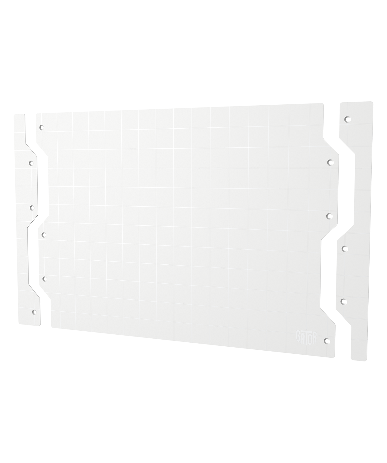 A white wall target is shown with edge caps placed next to it, demonstrating how the edge caps dovetail with the wall target. This image illustrates the edge caps' role in finishing the wall target, ensuring a cohesive and refined look for your storage system.