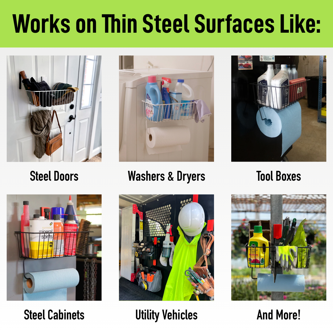 Utility Magnetic Basket with Towel Bar - Holds up to 35 lbs