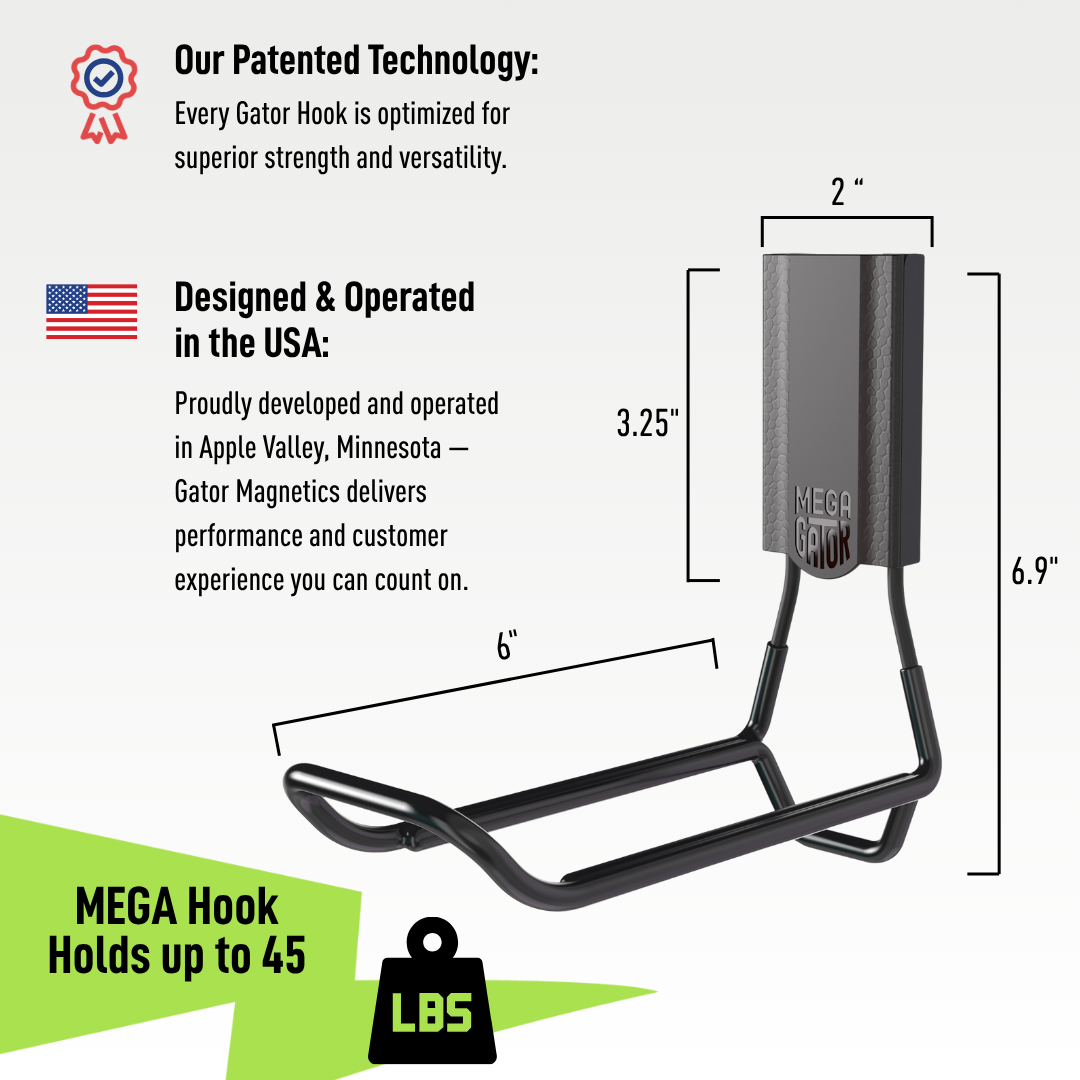 Black Gator 6-inch MEGA closed magnetic hook dimension diagram.