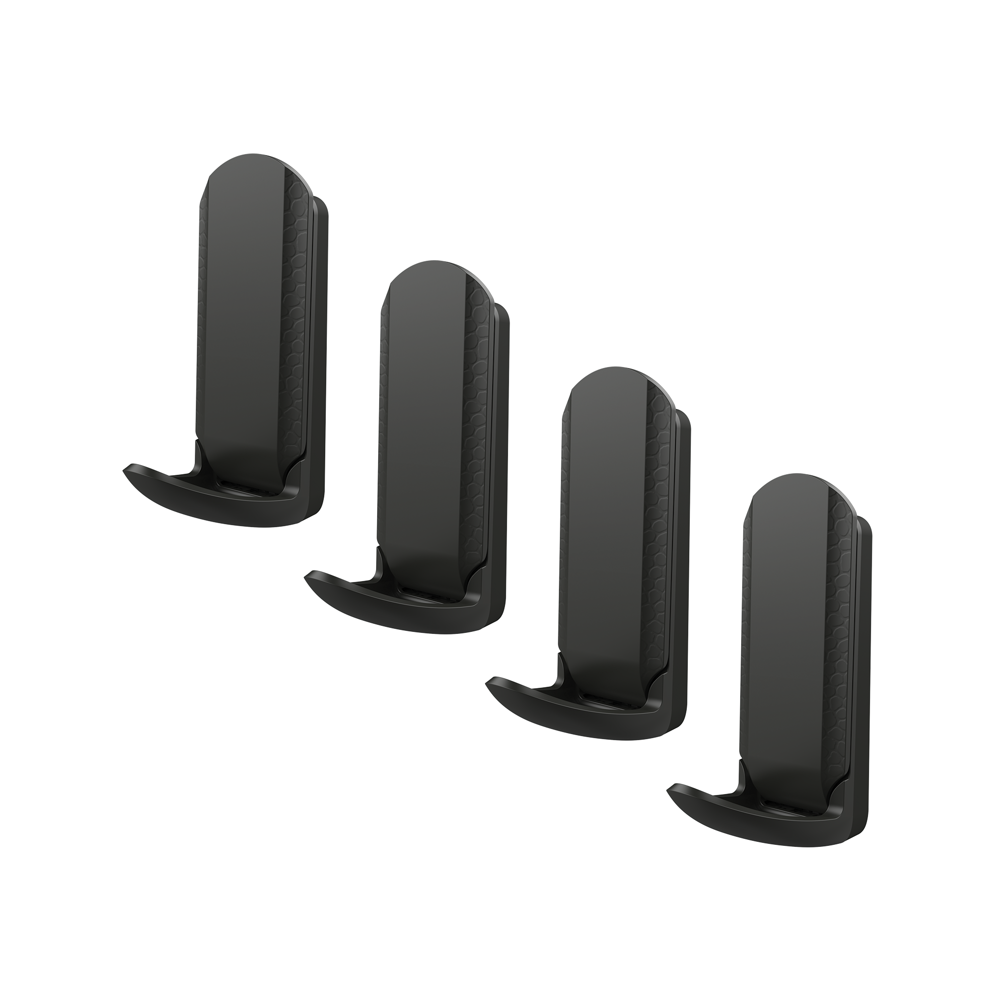 Set of four Gator Magnetics black mini hooks designed for secure storage on thin steel surfaces, perfect for organizing tools, accessories, and gear in garages, workshops, and utility spaces.