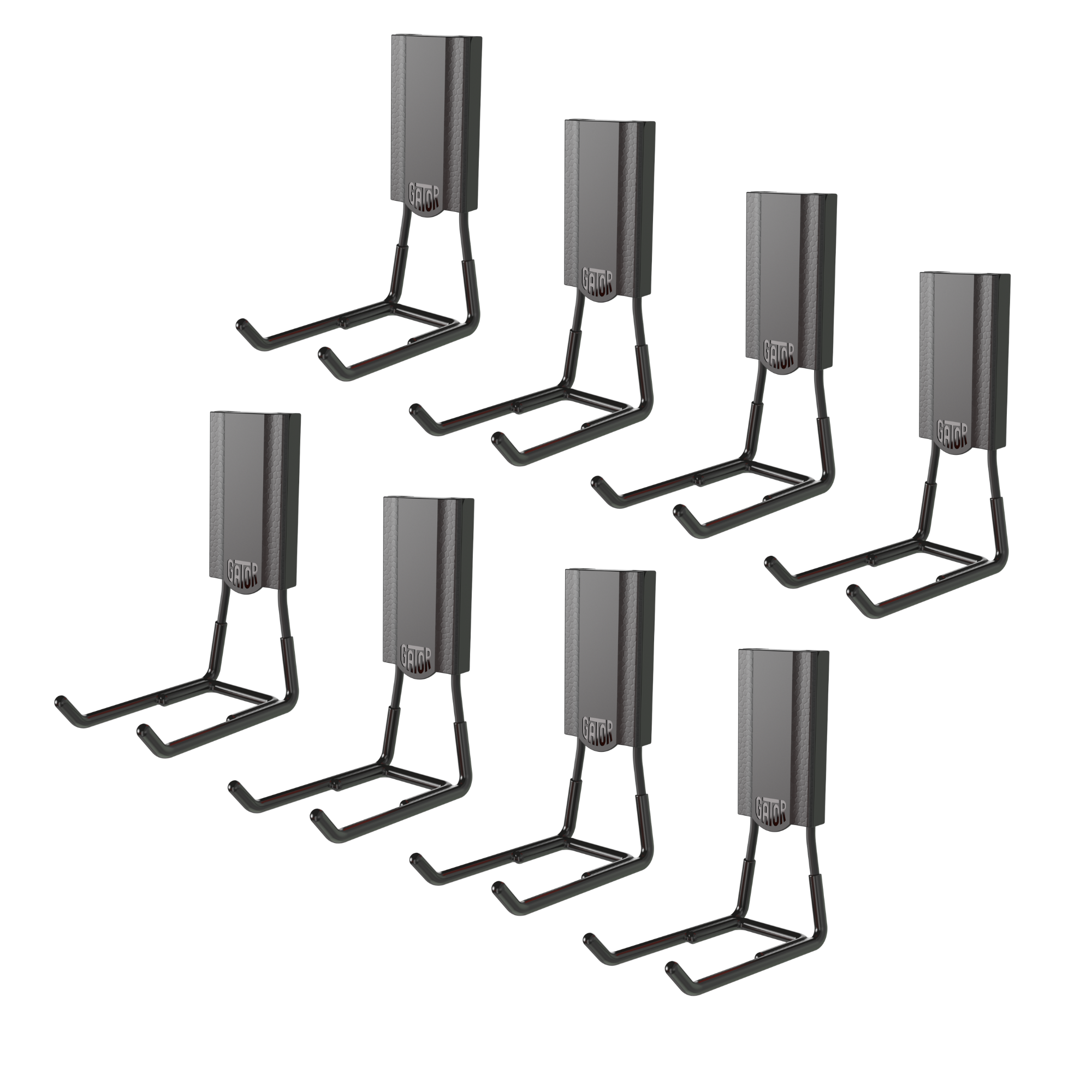 Eight black 4-inch MIDI open magnetic hooks on a white background.