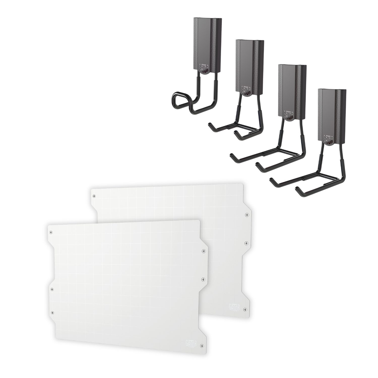 White 34-inch magnetic wall storage kit with steel panels and magnetic hooks.