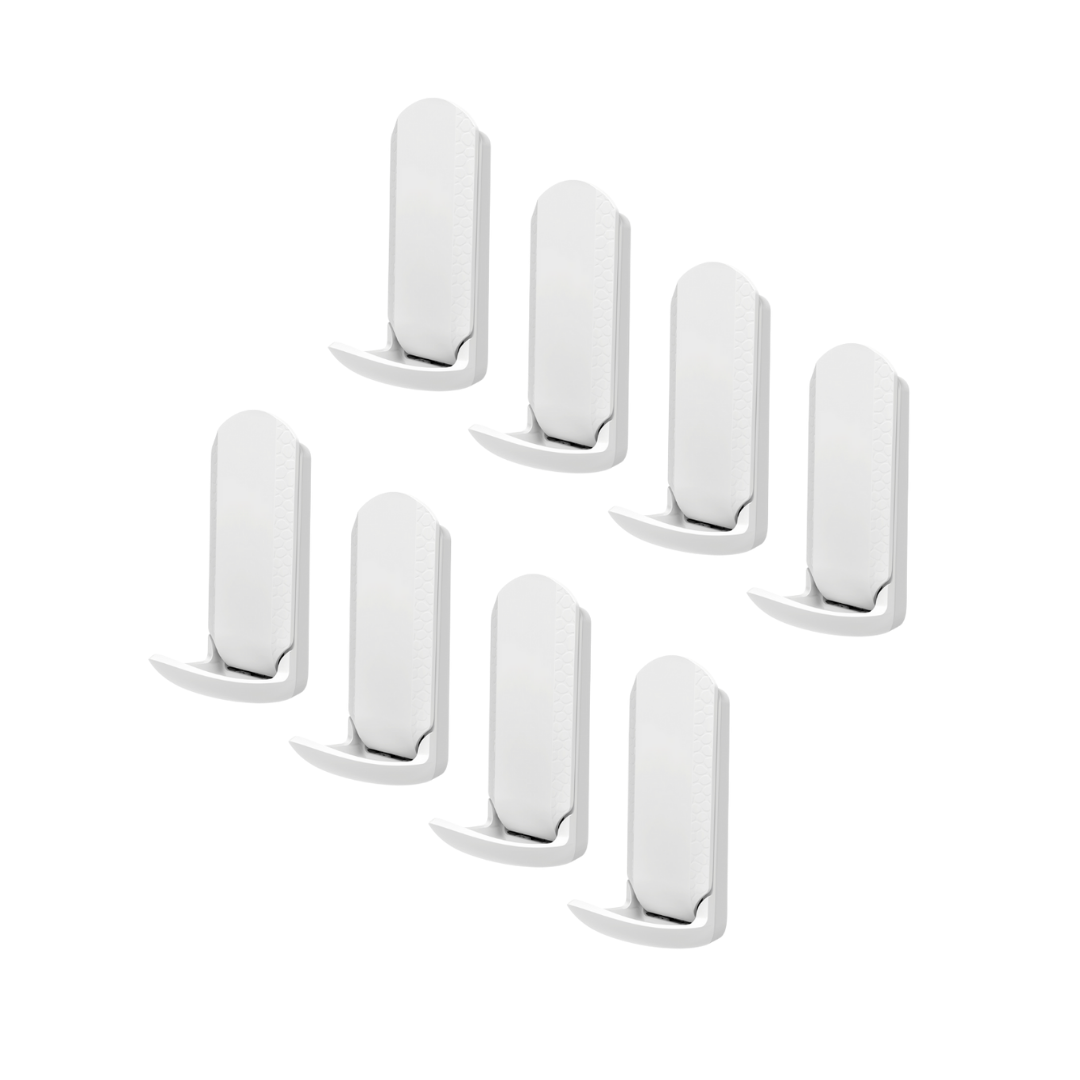 Set of 8 white Gator Magnetics Mini Hooks, built for reliable magnetic storage on thin steel. Ideal for holding tools, accessories, and everyday items in garages, shops, and home workspaces.