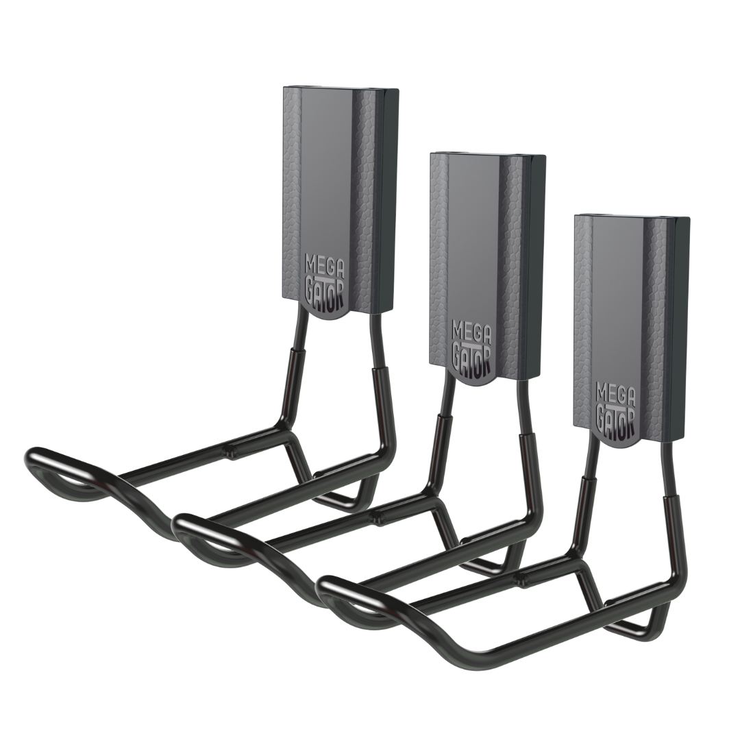 Extra-strong 4.5-inch closed magnetic hook 3 pack for secure storage and organization on steel surfaces. Ideal for hanging hoses, extension cords, tools, and gear in garages, workshops, warehouses, and utility vans.