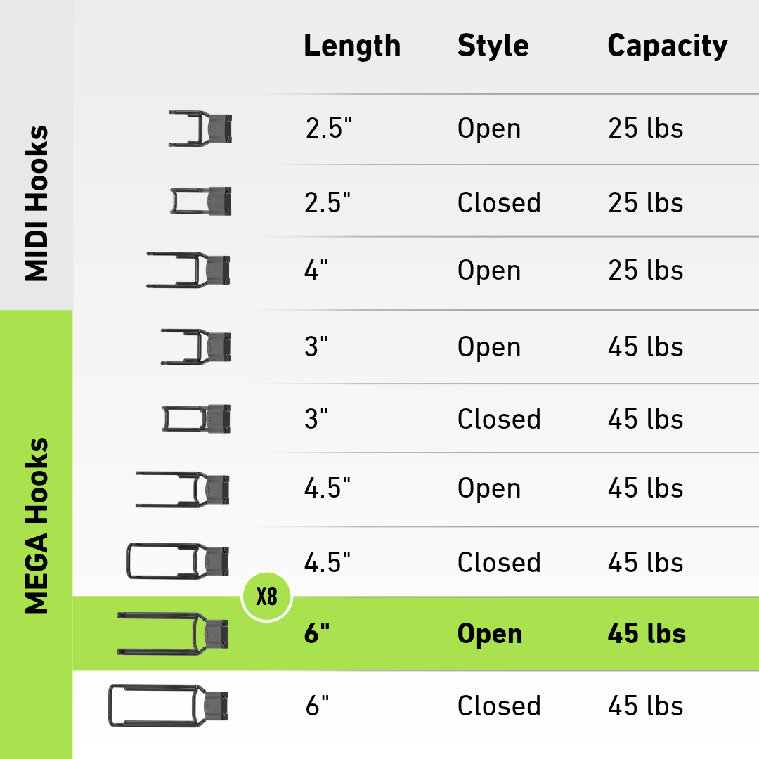 6" MEGA Open Magnetic Hook 8-Pack - Holds up to 45 lbs