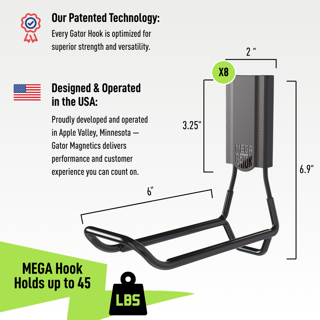 Black Gator 6-inch MEGA closed magnetic hook dimension diagram.