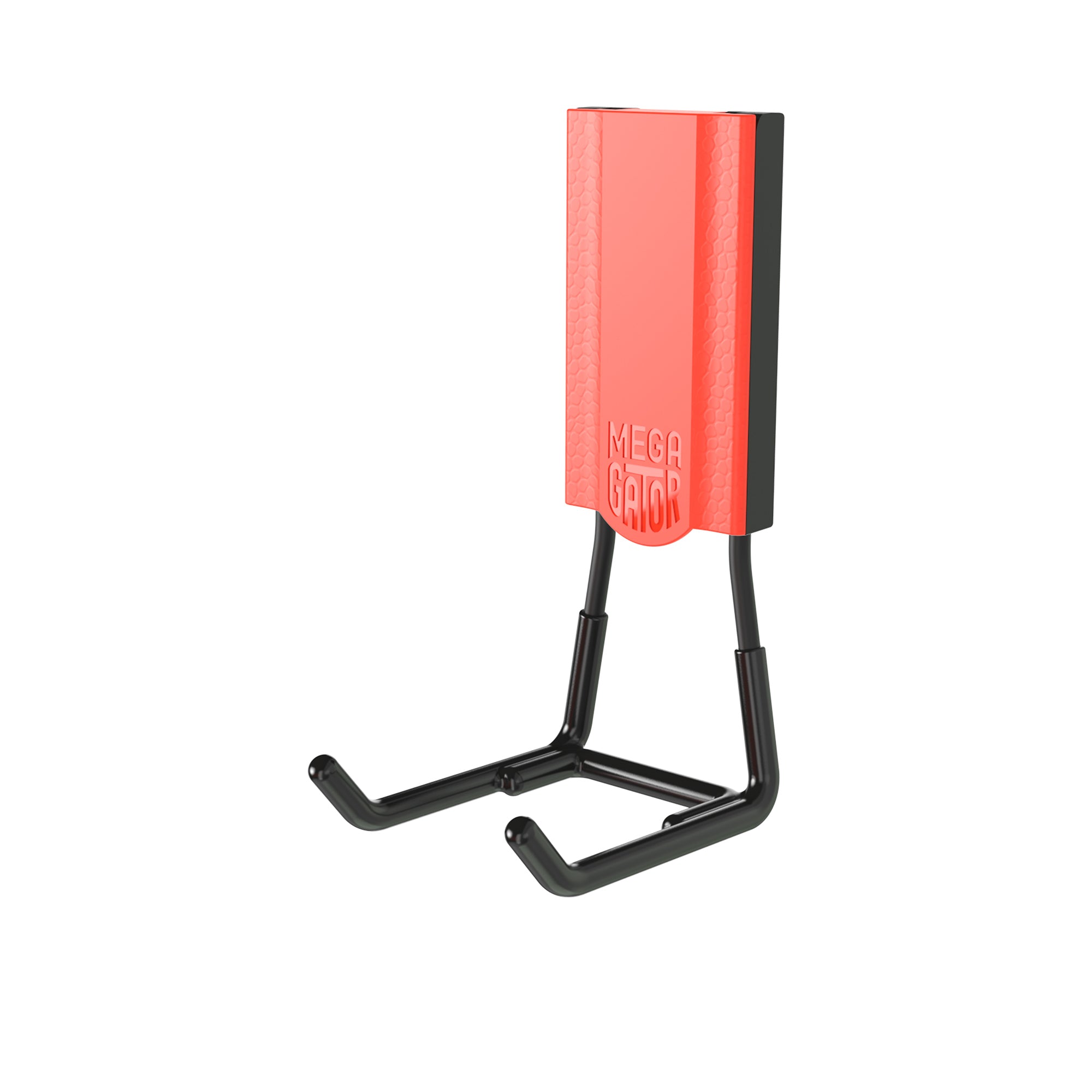 Close-up of a red and black Gator MEGA heavy-duty magnetic hook for 16-gauge steel surfaces.
