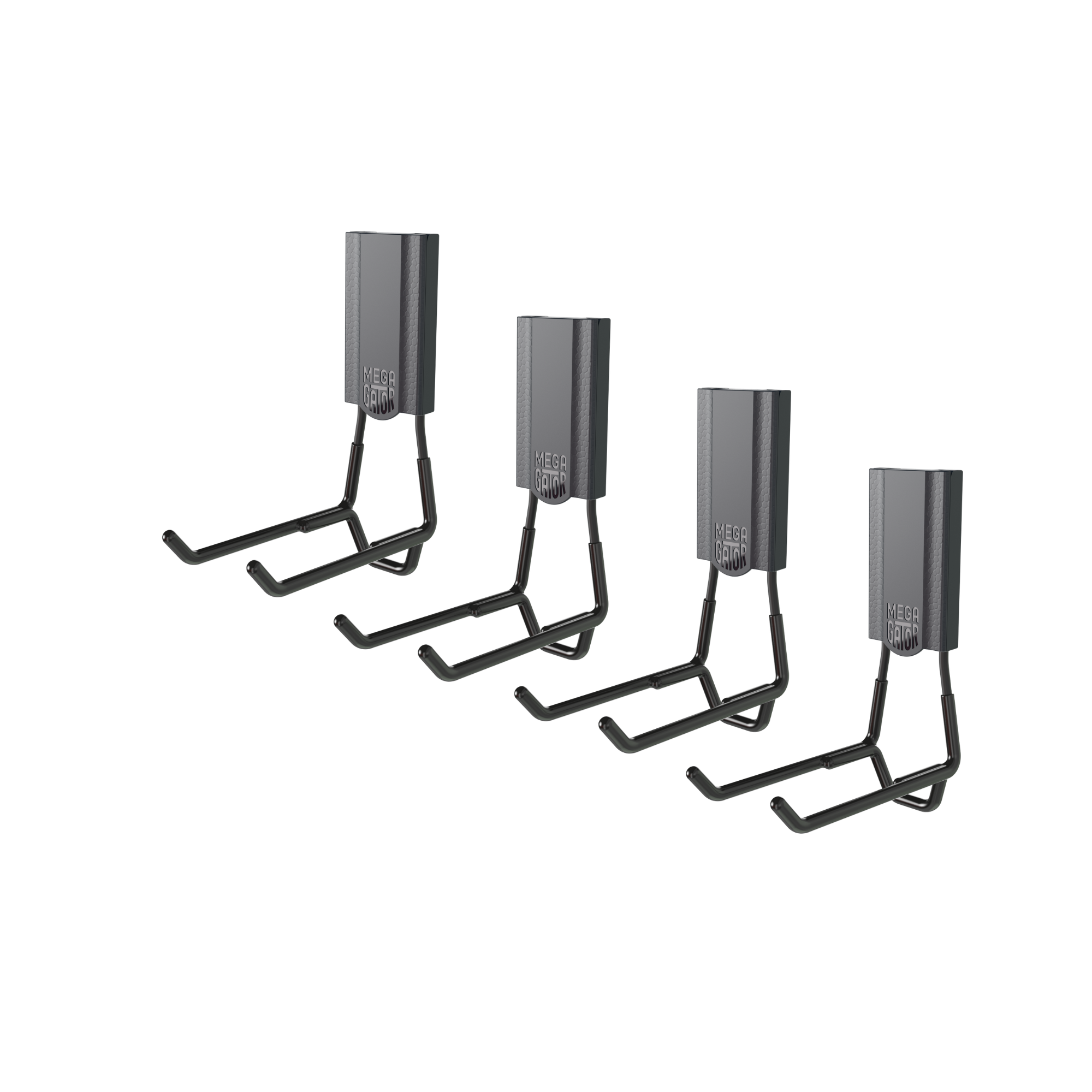 Four black 4.5-inch MEGA open heavy-duty magnetic hooks on a white background.