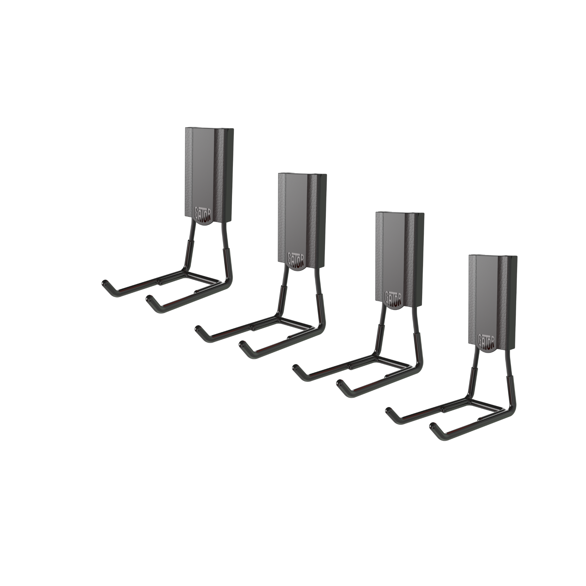 Four black 4-inch MIDI open magnetic hooks on a white background.