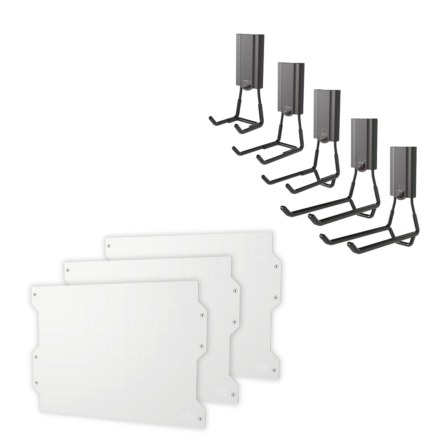 White 50-inch magnetic wall storage kit with steel panels and magnetic hooks.