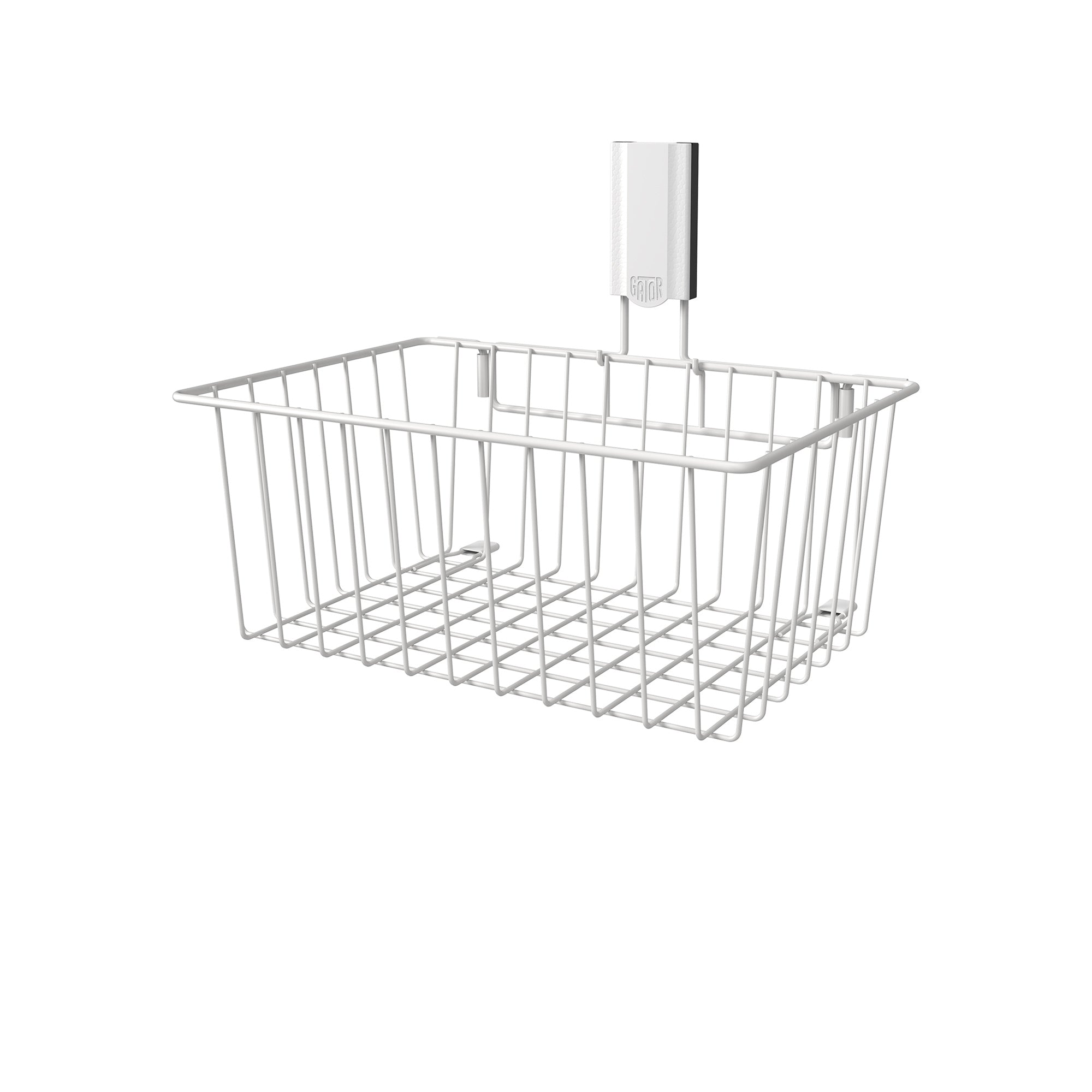 White Gator small magnetic storage basket with patented Easy-Off mounts on a white background.